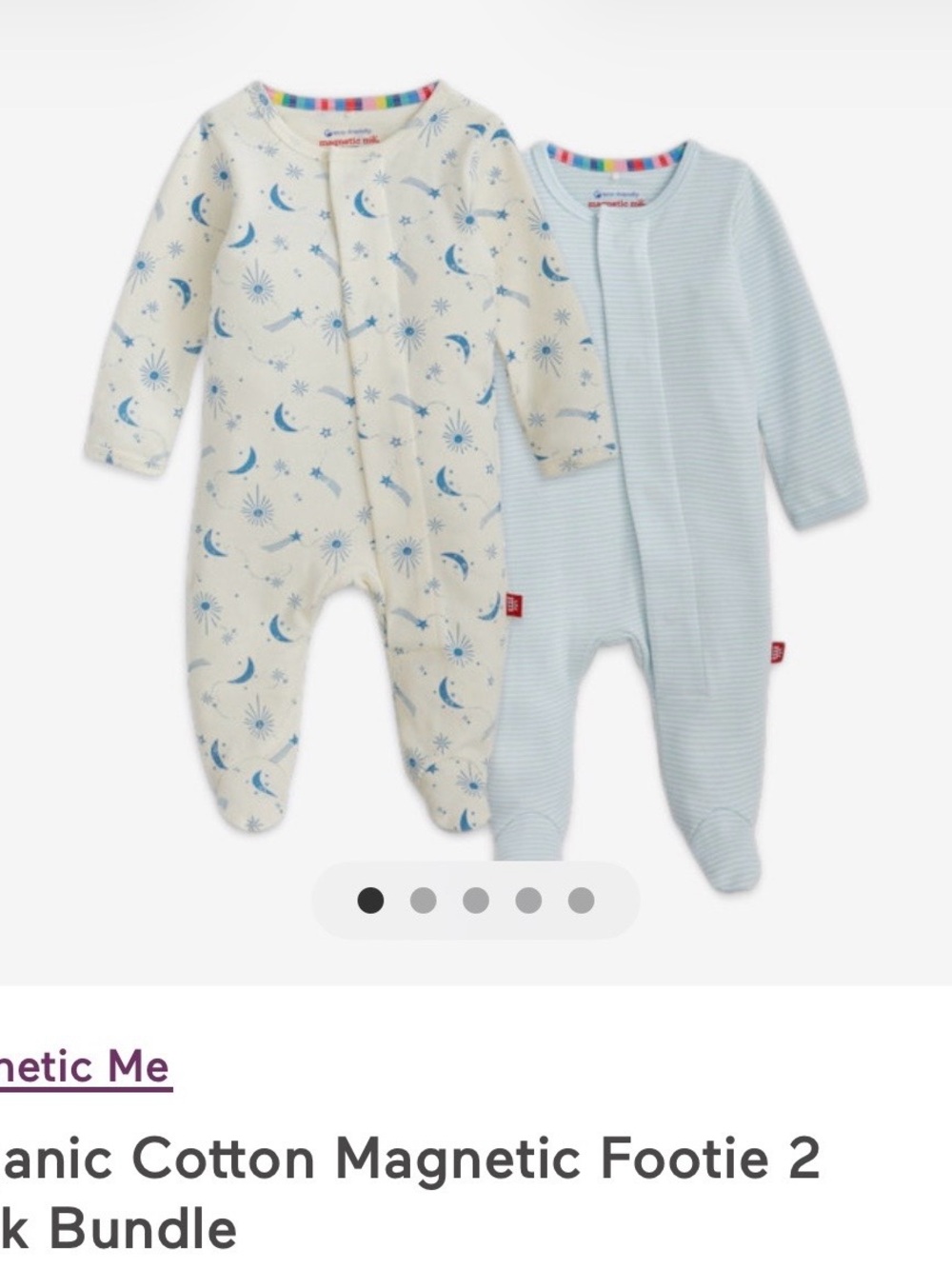 Magnetic Me Blue and Cream Moon Print Magnetic Footie 2-Pack